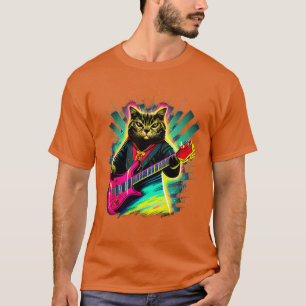 Rock Cat Playing Guitar Funny Guitar Cat (9) T-Shirt