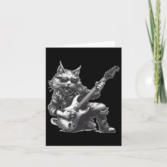 Rock Cat Playing Guitar Funny Guitar Cat  Card (Front)