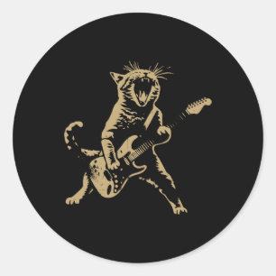 Rock Cat Playing Guitar - Funny Guitar Cat  Classic Round Sticker