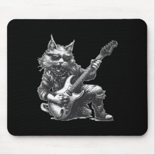 Rock Cat Playing Guitar Funny Guitar Cat Mouse Mat