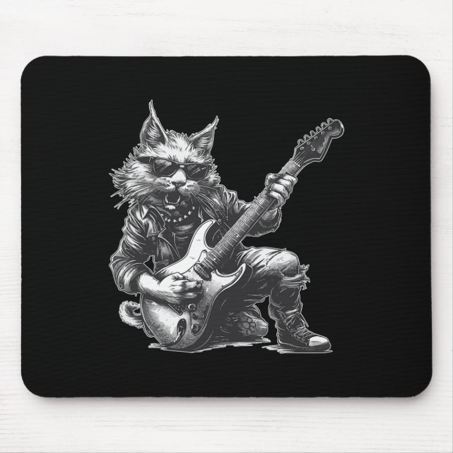 Rock Cat Playing Guitar Funny Guitar Cat  Mouse Mat (Front)