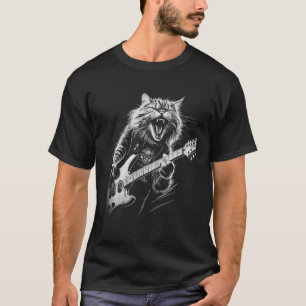 Rock Cat Playing Guitar mens woman Funny Guitar Ca T-Shirt