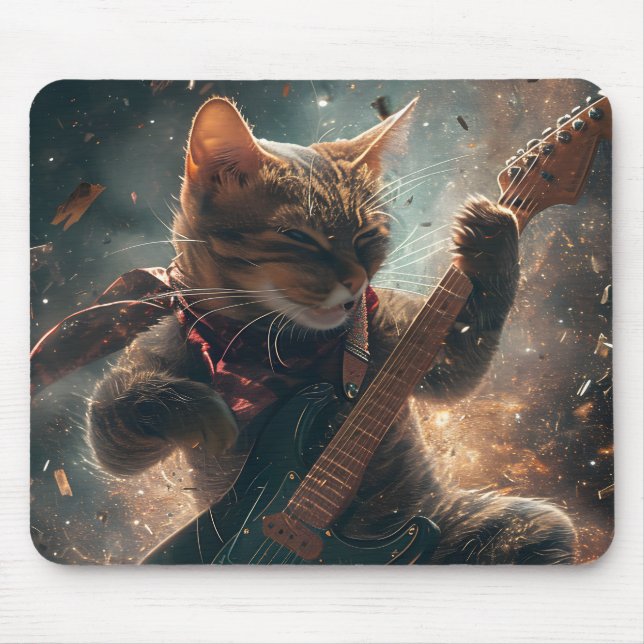 Rock Cat Playing Guitar Mouse Pad (Front)