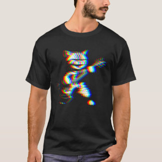 Rock Cat Playing Guitar Techno Rave EDM Cat Rock M T-Shirt