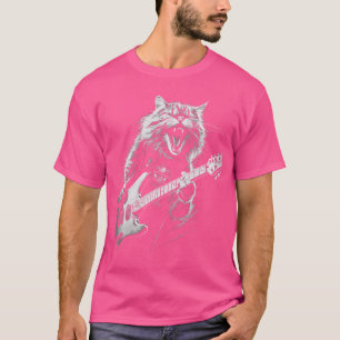 Rock Cat Playing Guitar Woman Funny Guitar Cat T-Shirt