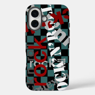 rock chequered typography iPhone 16 case