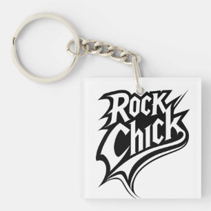Rock Chick – Bold Black and White Typography Key Ring