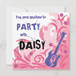 Rock chick guitar party invitation pink & purple