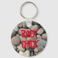 ROCK CHICK PEBBLE STONE BUTTON KEYRING