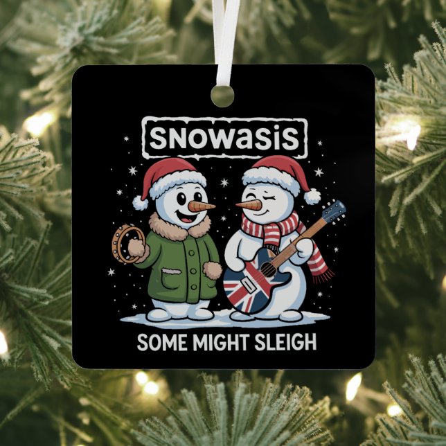 Rock Christmas SNOWASIS Some Might Sleigh Snowman Metal Tree Decoration (Insitu)