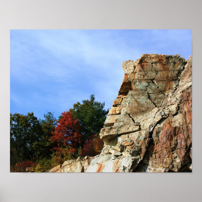 Rock Cliff Autumn Foliage Nature Poster (Front)