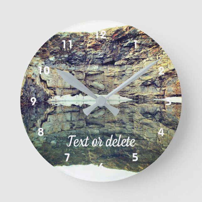 Rock Cliff Reflections In Pond 3 Personalised Round Clock (Front)