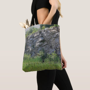 Rock Cliff Wall Cattails Pond Nature Tote Bag