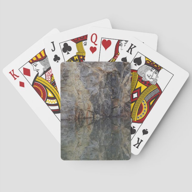 Rock Cliff Wall Reflections In Pond 2 Nature  Playing Cards (Back)
