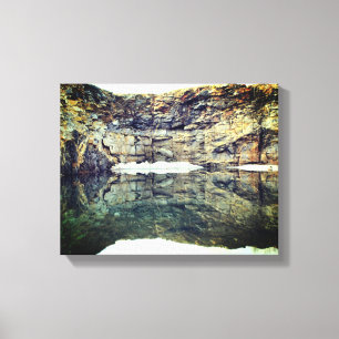 Rock Cliff Wall Reflections In Pond 3 Nature Canvas Print