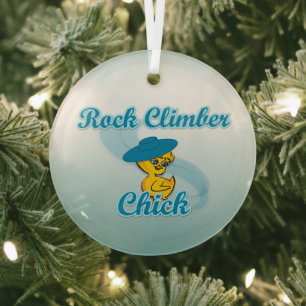 Rock Climber Chick #3 Glass Tree Decoration