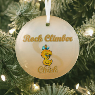 Rock Climber Chick Glass Tree Decoration