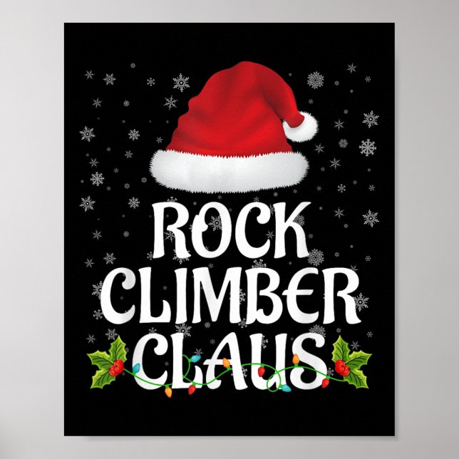 Rock Climber Claus Christmas Lights Pajama Family  Poster (Front)
