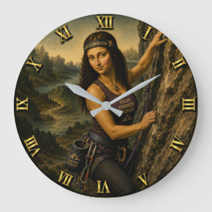Rock Climber Funny Mona Lisa Large Clock