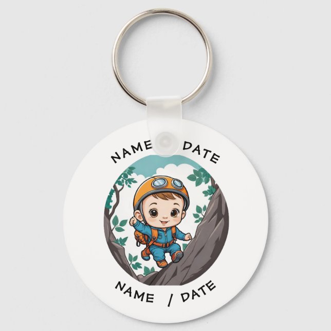 Rock Climber Outdoor Adventure Baby Boy Key Ring (Front)
