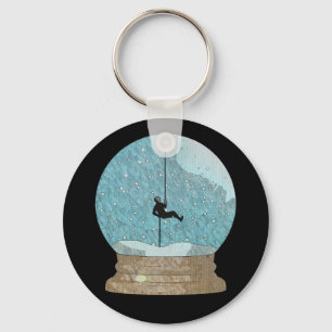 Rock climber rope repelling snow globe unique key ring