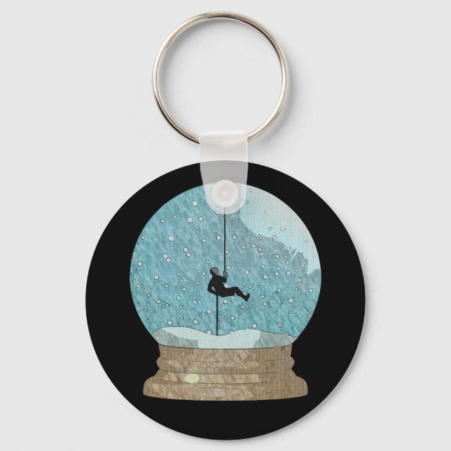 Rock climber rope repelling snow globe unique key ring (Front)