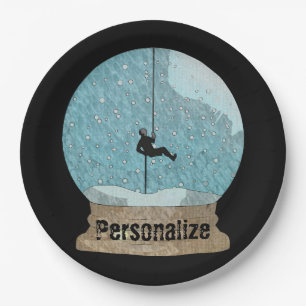 Rock climber rope repelling snow globe unique paper plate