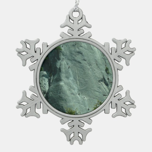 Rock Climbers on El Capitan Snowflake Pewter Christmas Ornament (Front)