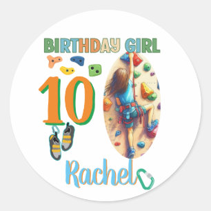 Rock Climbing Birthday Girl Adventure Ready Classic Round Sticker