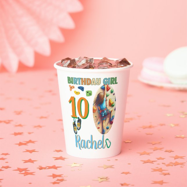 Rock Climbing Birthday Girl Adventure Ready Paper Cups (Insitu)