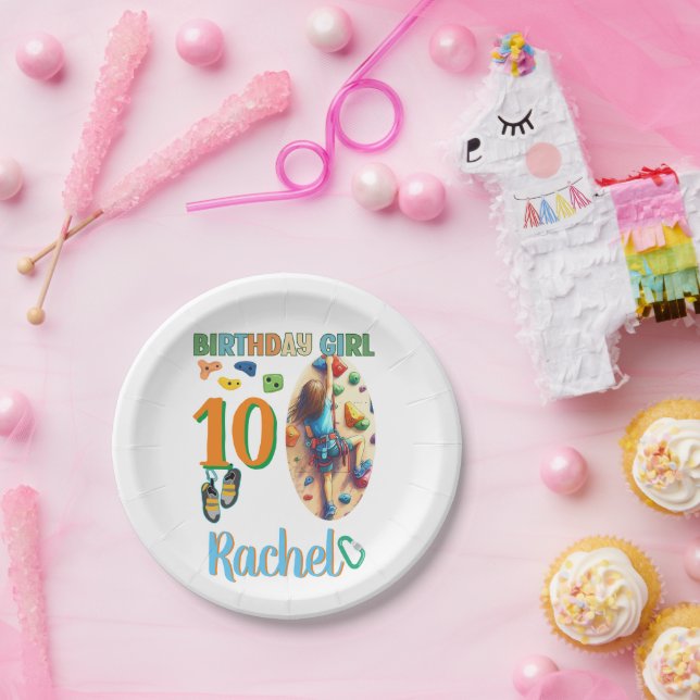 Rock Climbing Birthday Girl Adventure Ready Paper Plate (Party)