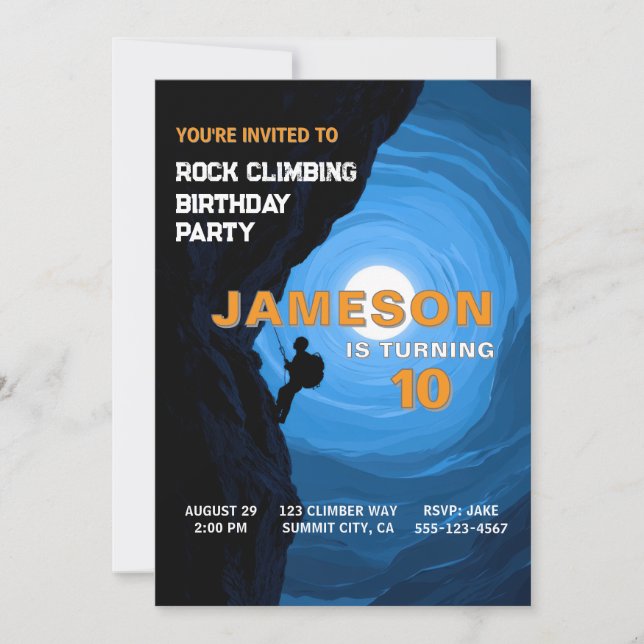Rock Climbing Birthday Invitation (Front)