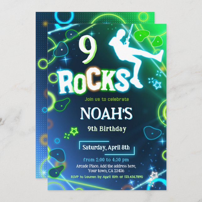 Rock Climbing Birthday Invitation (Front/Back)