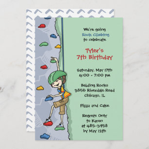 Rock Climbing Boy Brown Hair Birthday Party Wall Invitation