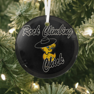 Rock Climbing Chick #4 Glass Tree Decoration
