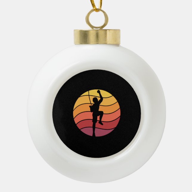 Rock Climbing Climber Retro  Ceramic Ball Christmas Ornament (Front)