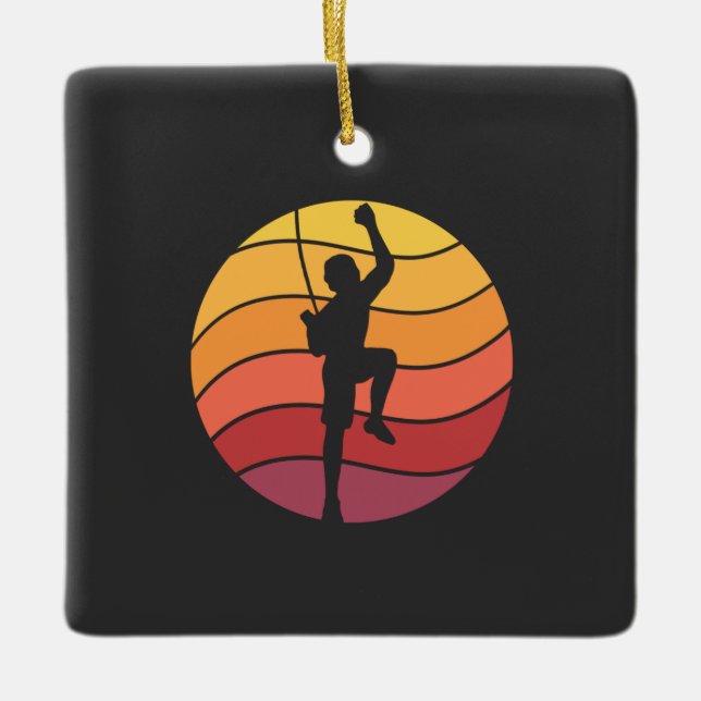 Rock Climbing Climber Retro Ceramic Ornament (Front)