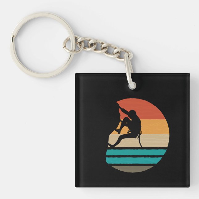 Rock Climbing Climber Retro Key Ring (Front)
