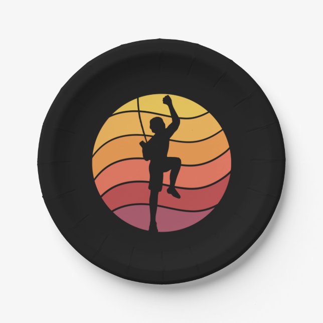 Rock Climbing Climber Retro  Paper Plate (Front)