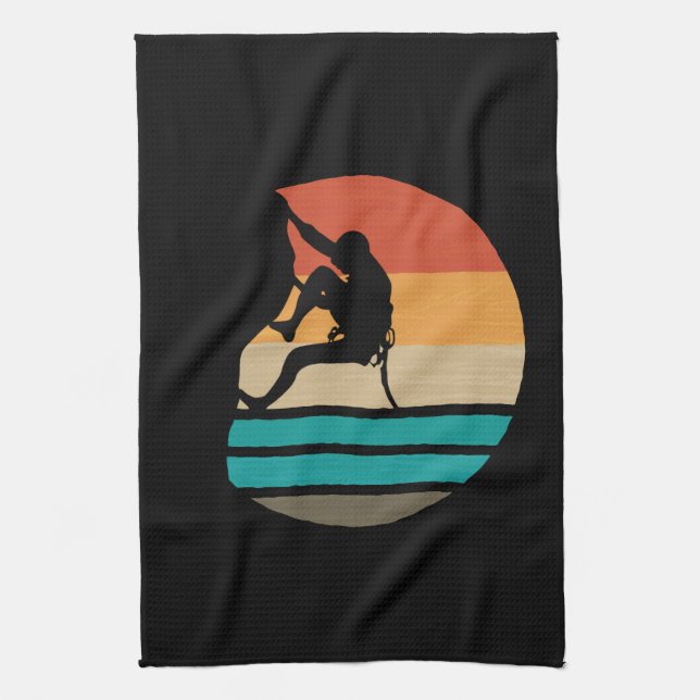 Rock Climbing Climber Retro Tea Towel (Vertical)