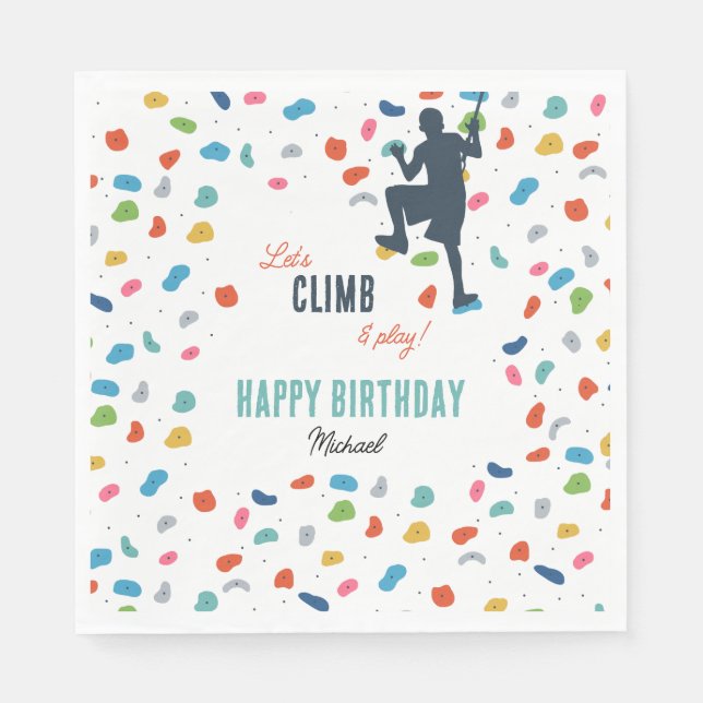 Rock Climbing Cute Kids Birthday Party Napkin (Front)