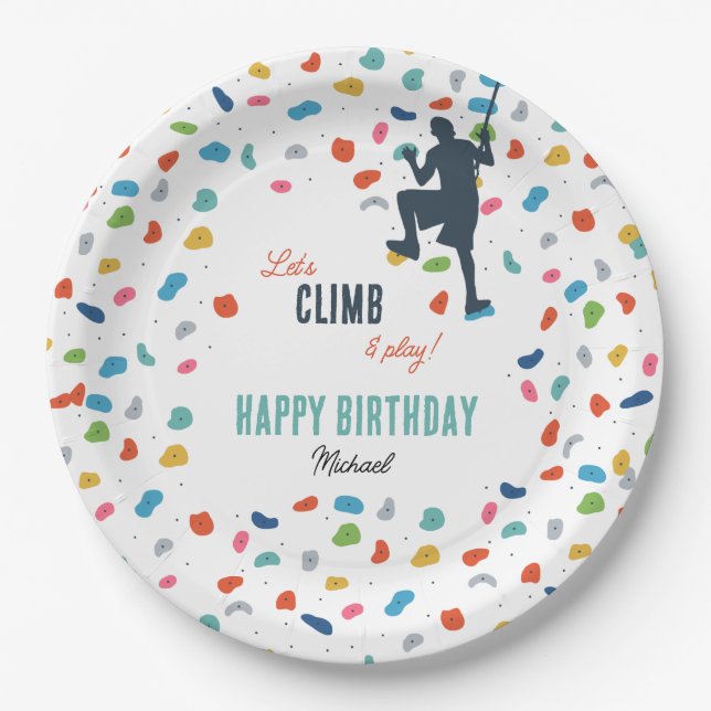 Rock Climbing Cute Kids Birthday Party Paper Plate (Front)
