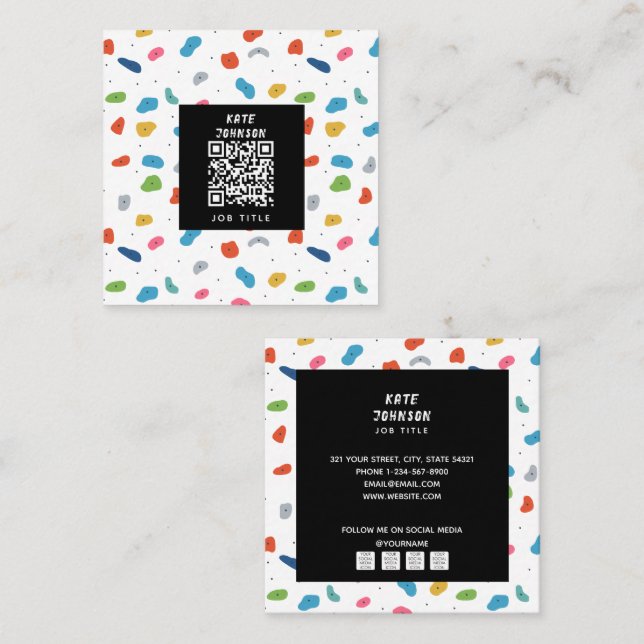 Rock Climbing Cute Kids Colourful Coach Square Business Card (Front/Back)
