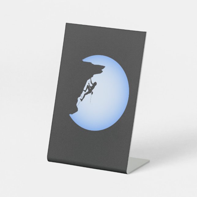 Rock Climbing Dad Mountain Climber Full Moon Blue  Pedestal Sign (Front)