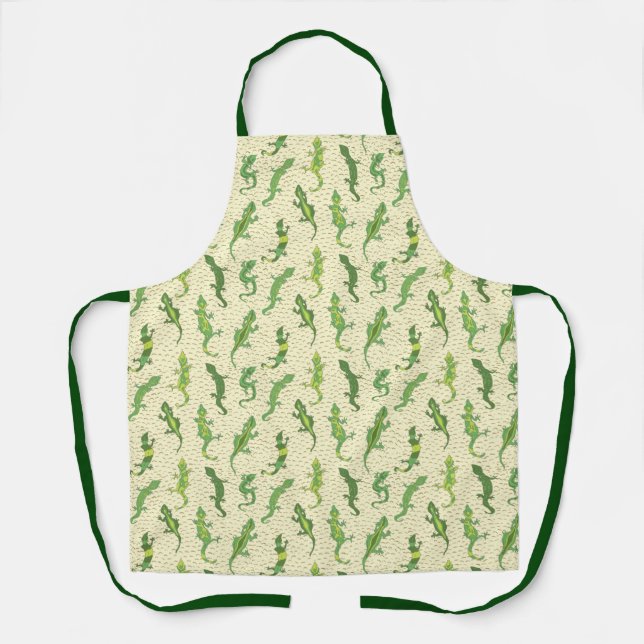 Rock Climbing Geckos on yellow - seamless pattern. Apron (Front)
