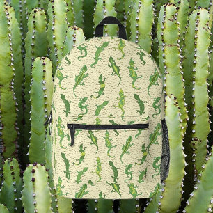 Rock Climbing Geckos on yellow - seamless pattern. Printed Backpack