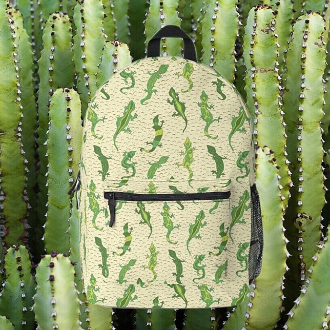 Rock Climbing Geckos on yellow - seamless pattern. Printed Backpack (Creator Uploaded)