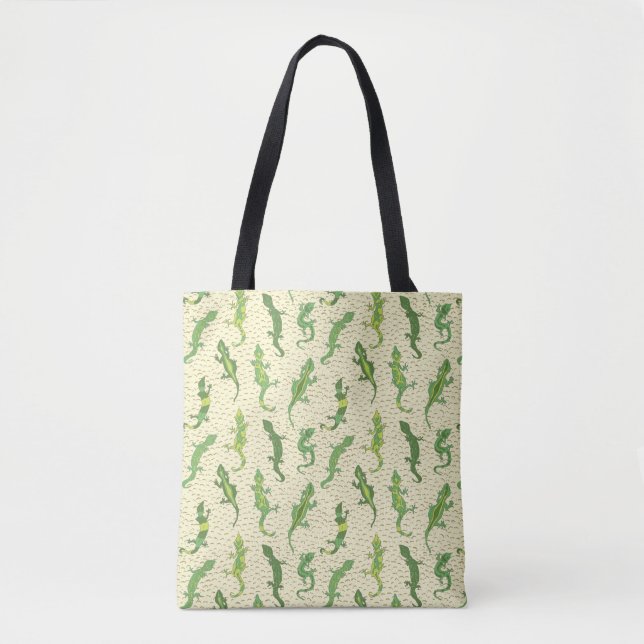 Rock Climbing Geckos on yellow - seamless pattern. Tote Bag (Front)
