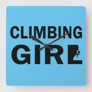 Rock climbing girl square wall clock