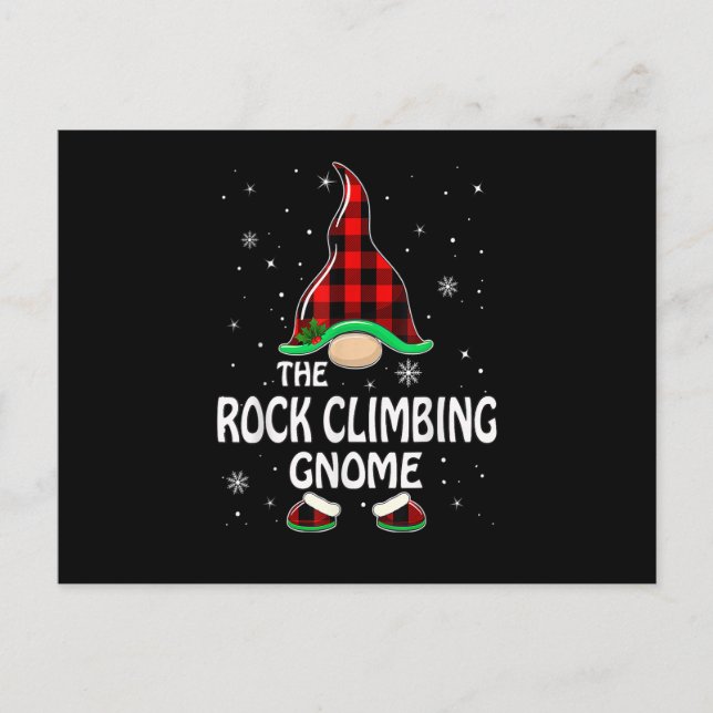 Rock Climbing Gnome Buffalo Plaid Matching Family Holiday Postcard (Front)